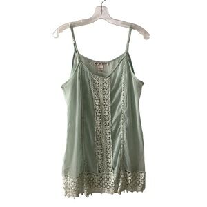 Sage Green Crochet Babydoll Mini Dress Size Small S Semi Sheer Beach Cover Up